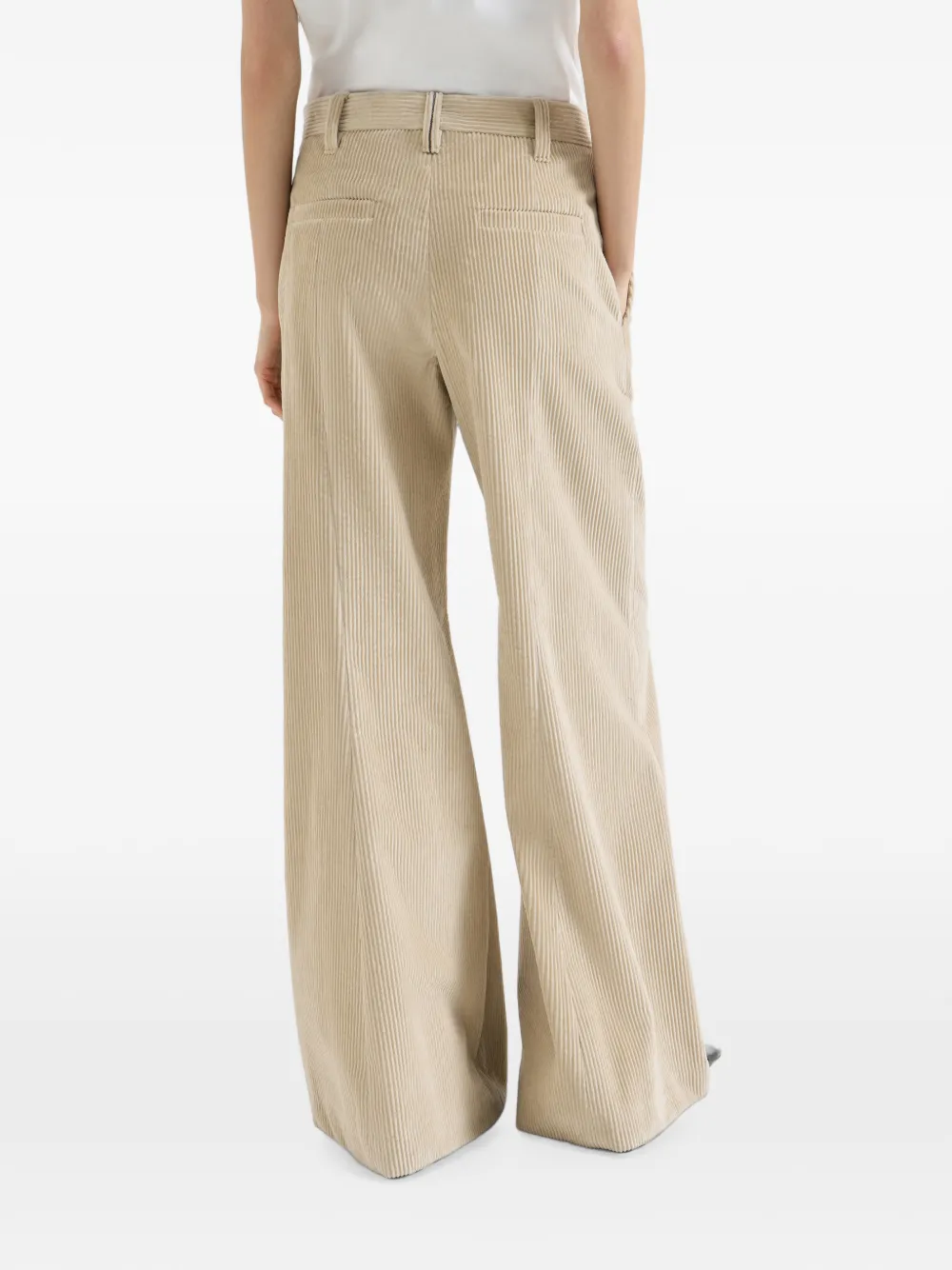 Brunello Cucinelli Ribfluwelen katoenen broek met wijde pijpen en Monili Beige