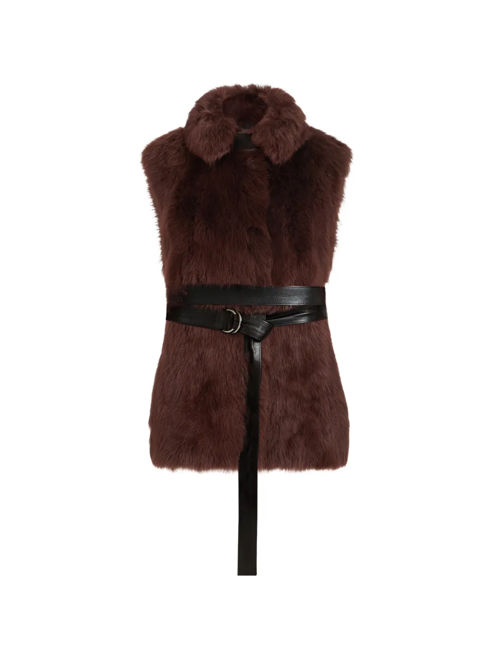 Brunello Cucinelli lux shearling vest with nappa leather belt and Monili - Braun