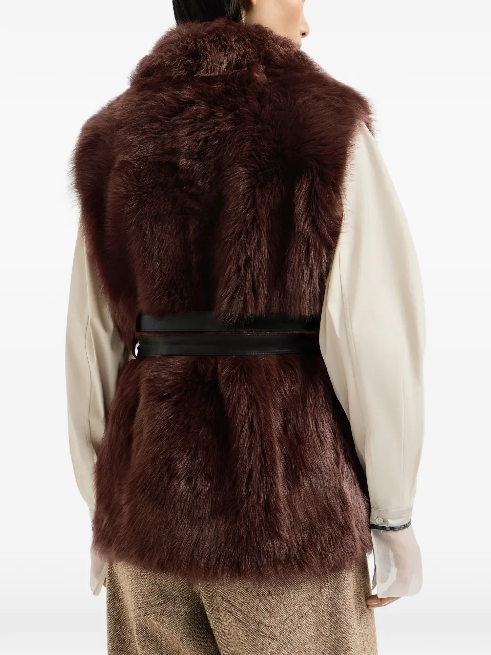 Brunello Cucinelli Lux lammy top met nappa leren riem en Monili Bruin