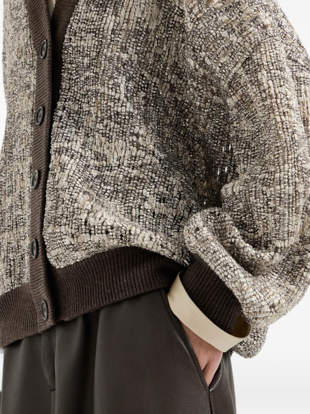Brunello Cucinelli Dazzling craquelé vest van mohair en wol met borduurwerk Beige