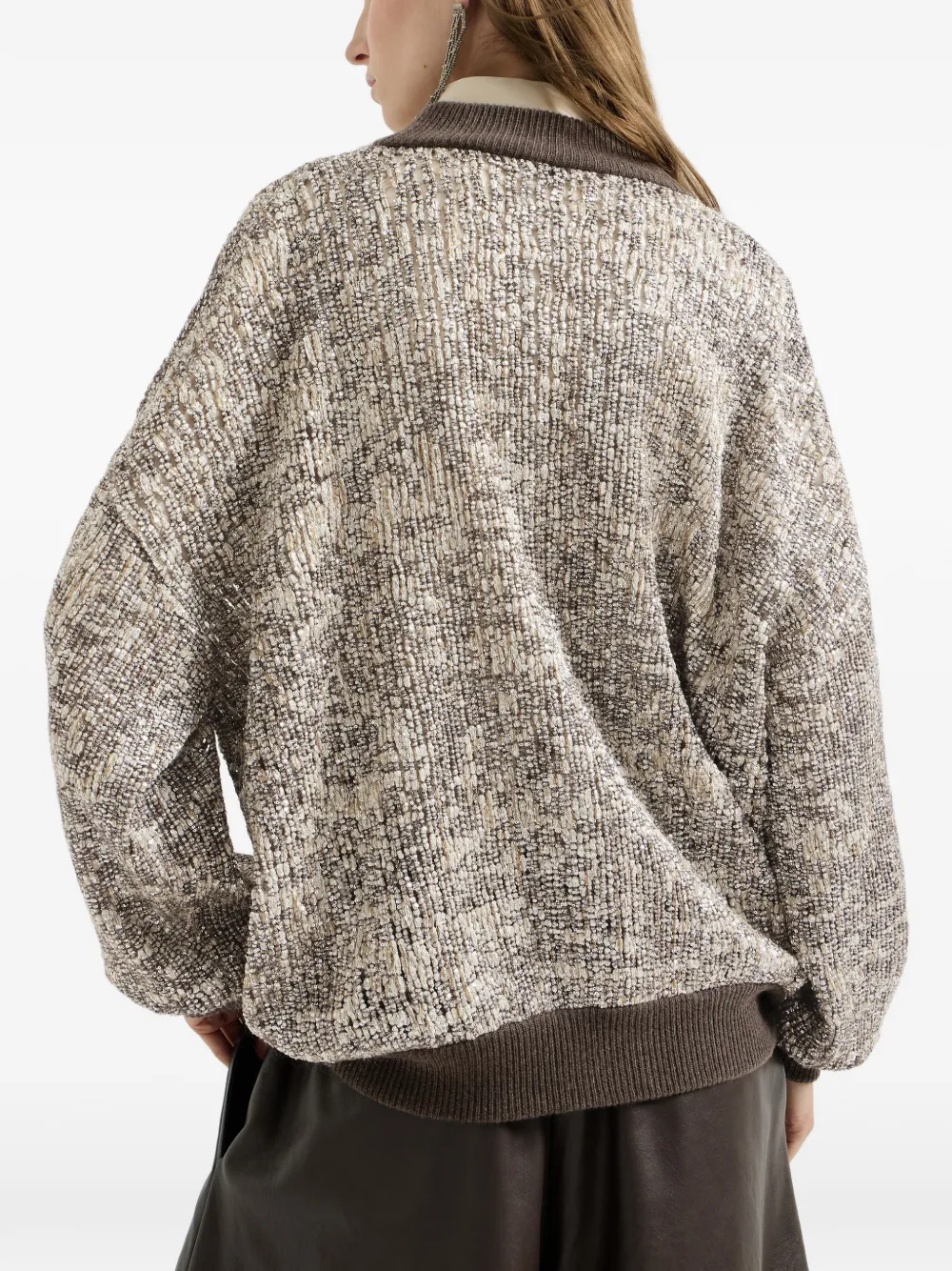 Brunello Cucinelli Dazzling craquelé vest van mohair en wol met borduurwerk Beige