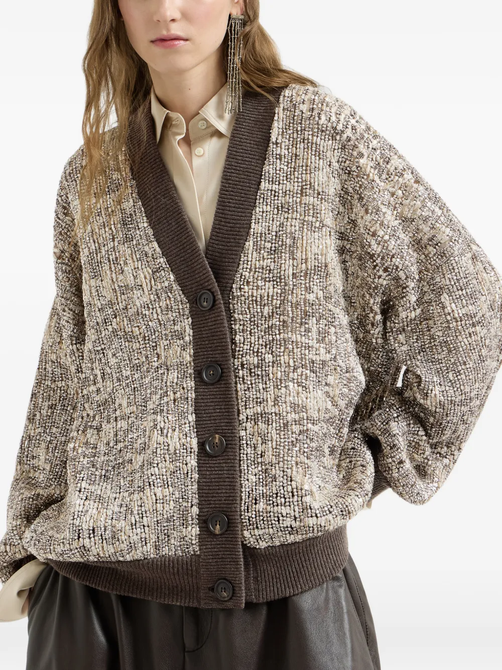Brunello Cucinelli Dazzling craquelé vest van mohair en wol met borduurwerk Beige