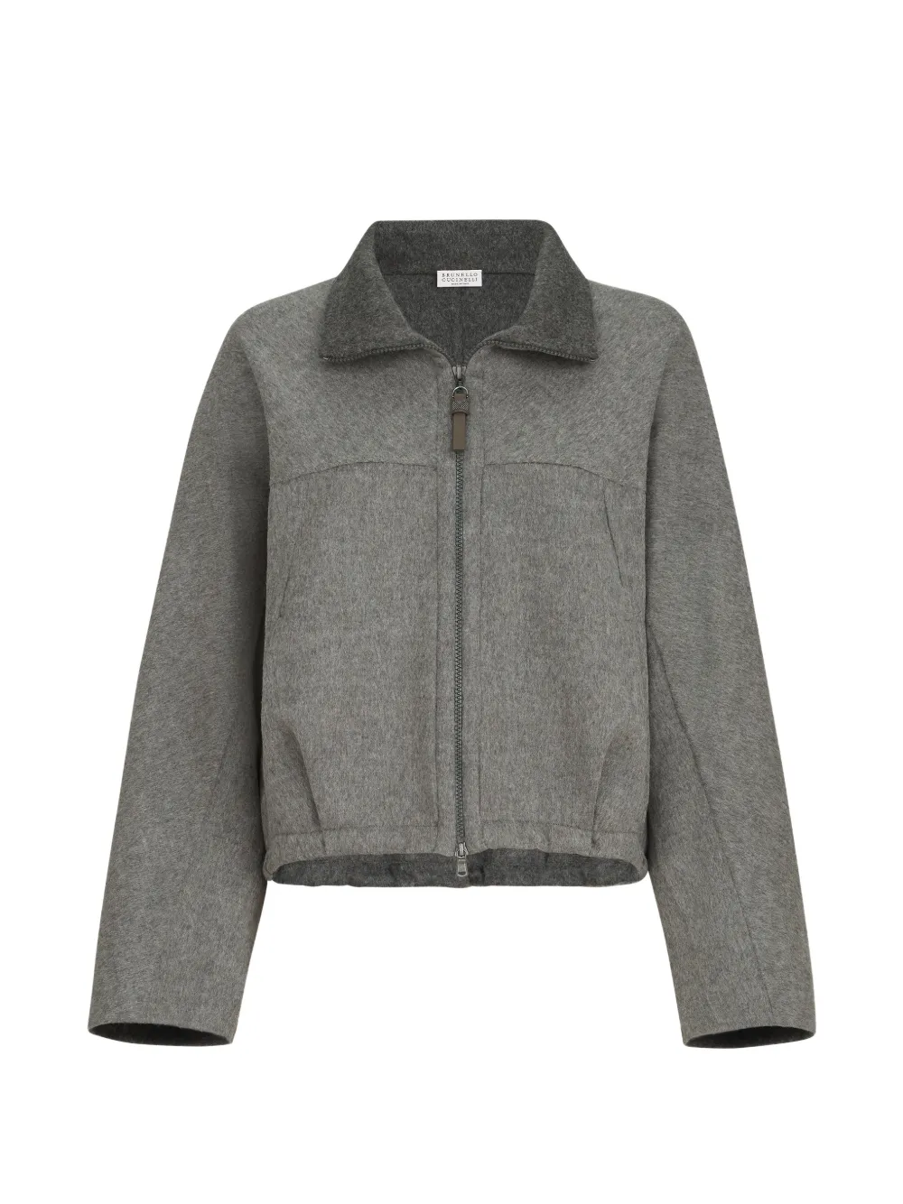 Brunello Cucinelli Handgemaakt bomberjack van scheerwol met glanzende ritssluiting Grijs