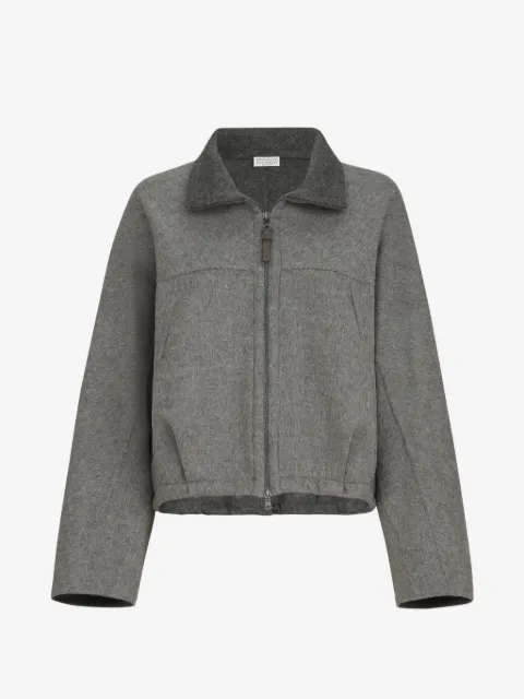 Brunello Cucinelli hand-crafted bomber jacket in virgin wool double cloth with shiny zipper pull