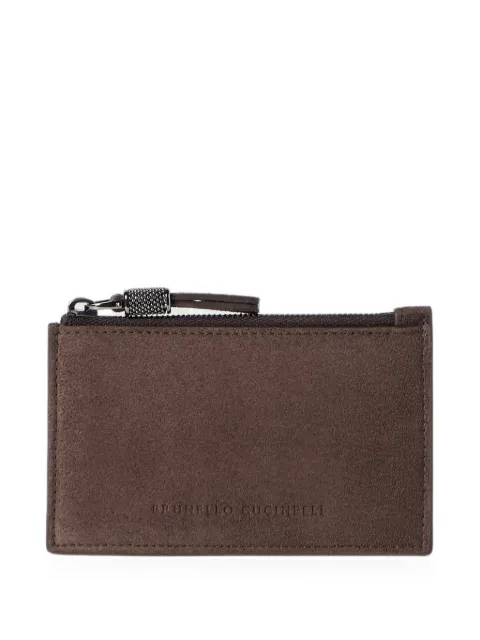 Brunello Cucinelli suede card case with shiny zipper pull