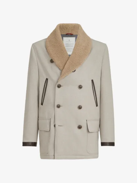 Brunello Cucinelli wool and cashmere cavalry coat with Thermore® padding and shearling collar