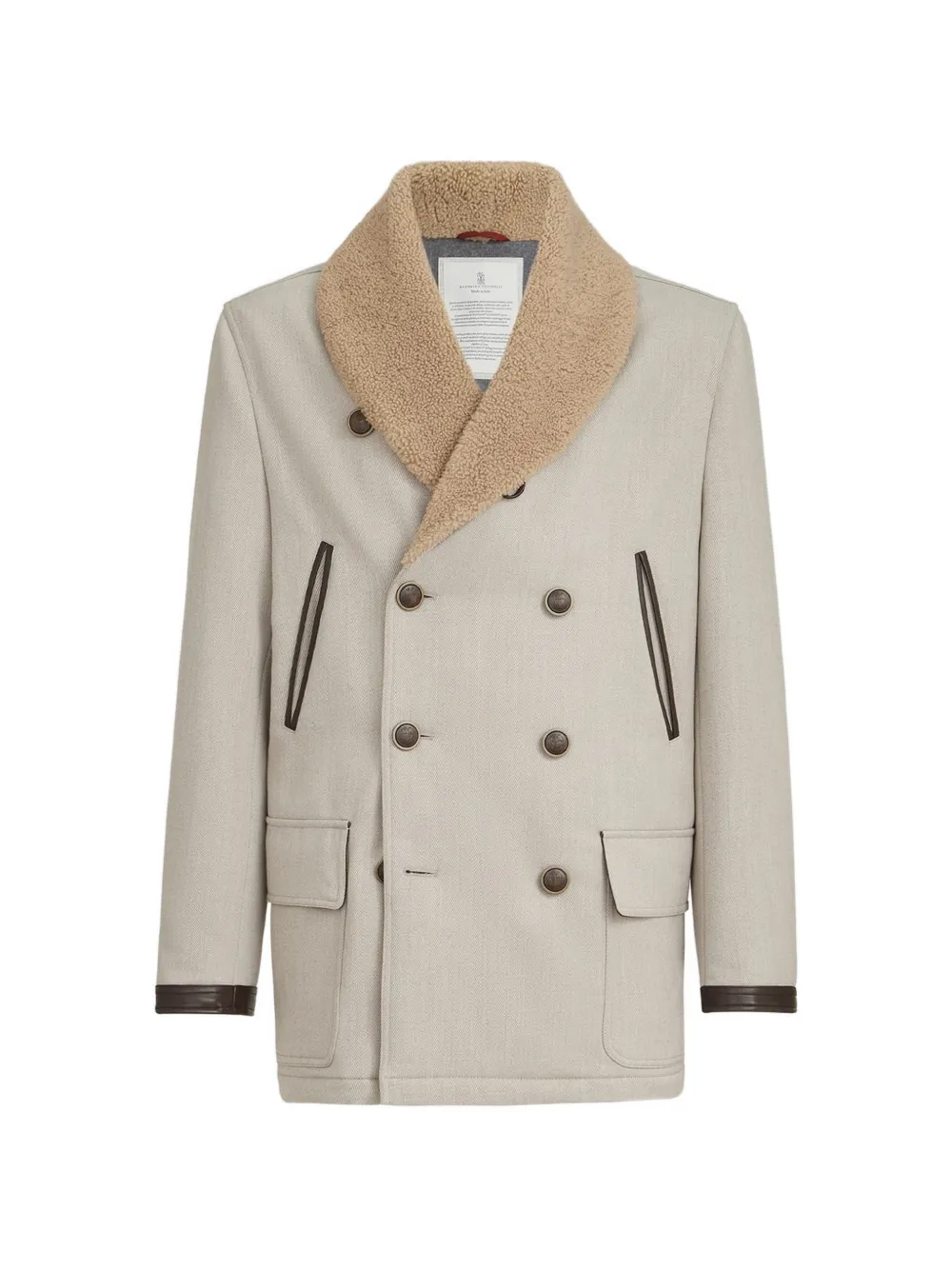 Brunello Cucinelli Cappotto in lana e cashmere con imbottitura Thermore® e colletto in shearling - Grigio