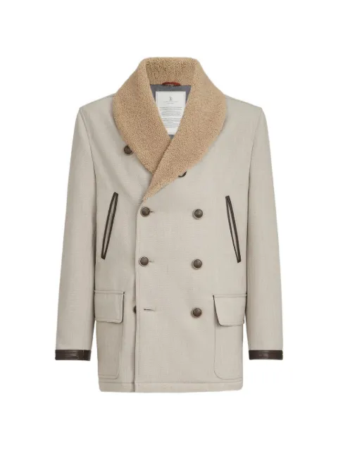 Brunello Cucinelli wool and cashmere cavalry coat with Thermore® padding and shearling collar