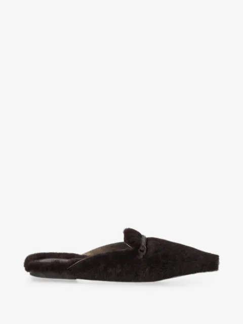 Brunello Cucinelli shearling flats avec barre précieuse
