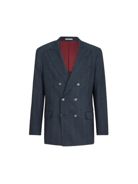 Brunello Cucinelli cashmere and silk chevron flannel one-and-a-half breasted deconstructed blazer with metal buttons