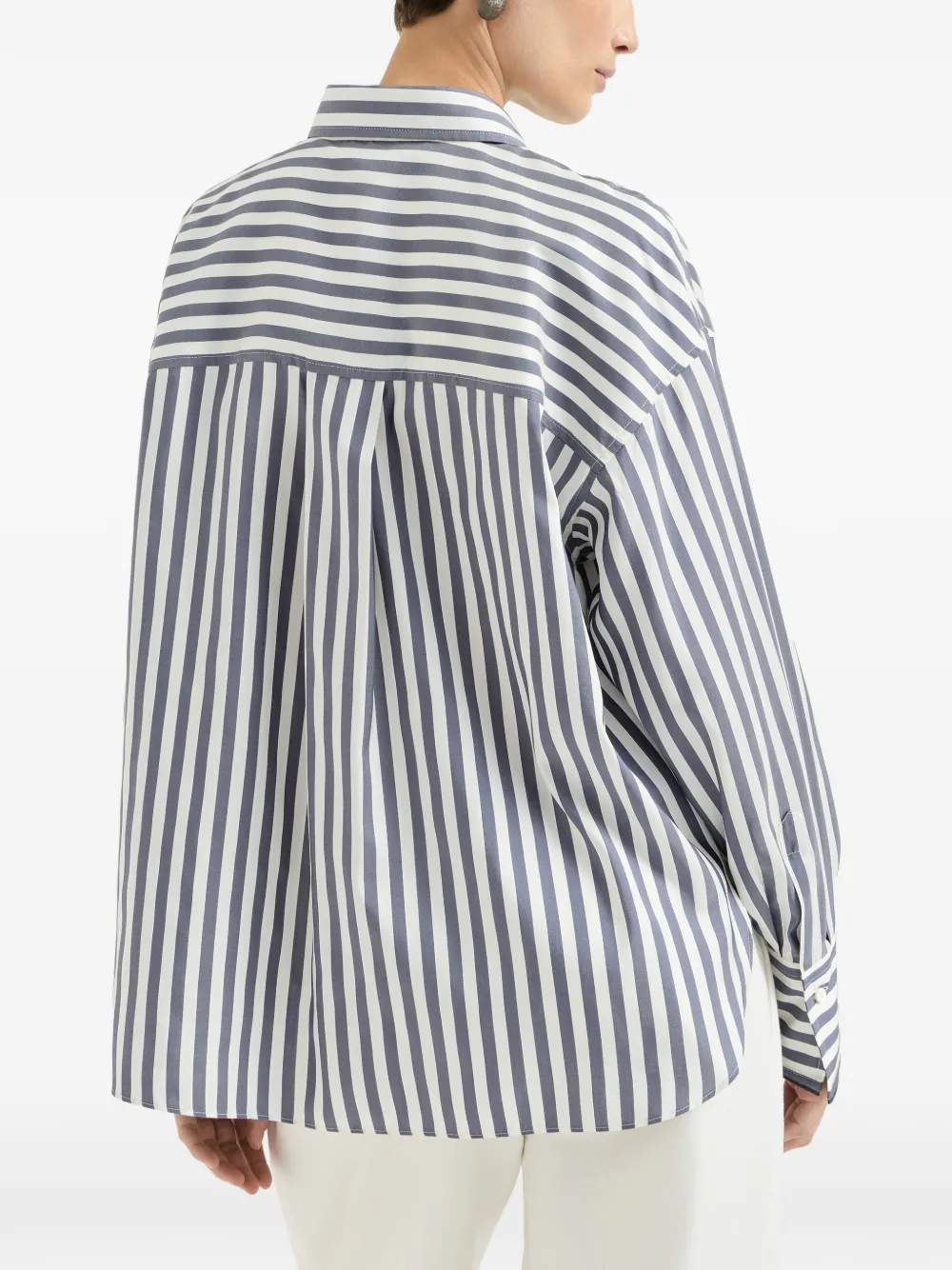 Brunello Cucinelli Zijden popeline blouse met brede streep Blauw
