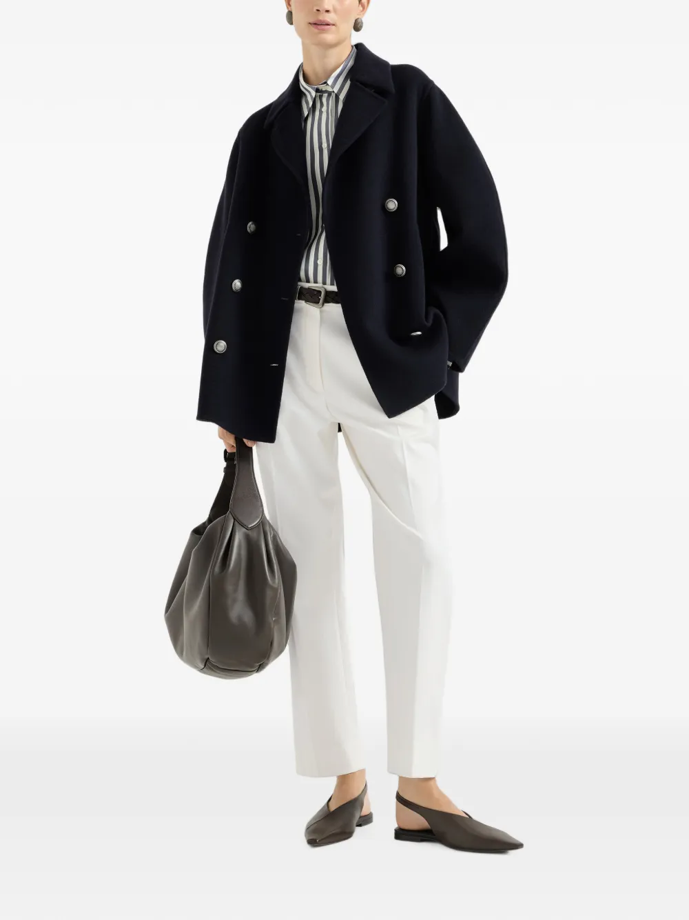 Brunello Cucinelli Zijden popeline blouse met brede streep Blauw