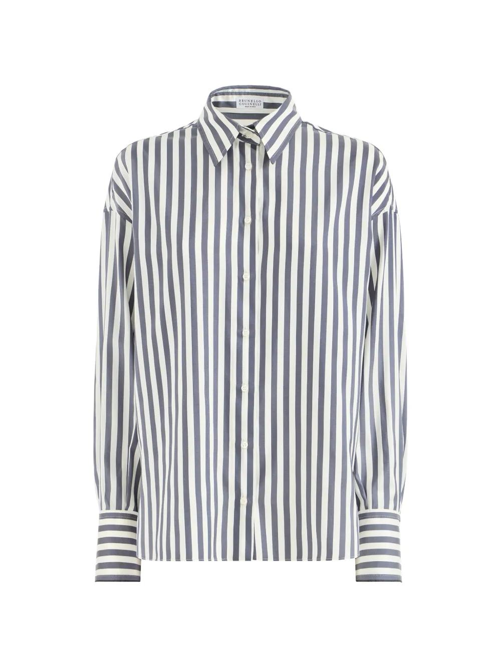 Brunello Cucinelli wide stripe silk poplin shirt - Blu