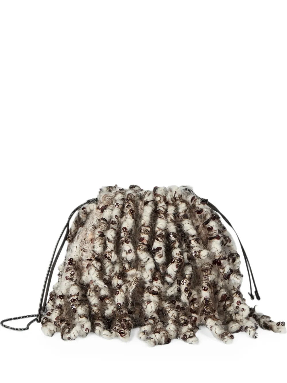 Brunello Cucinelli Dazzling twist embroidery pouch bag with precious chain - Nude