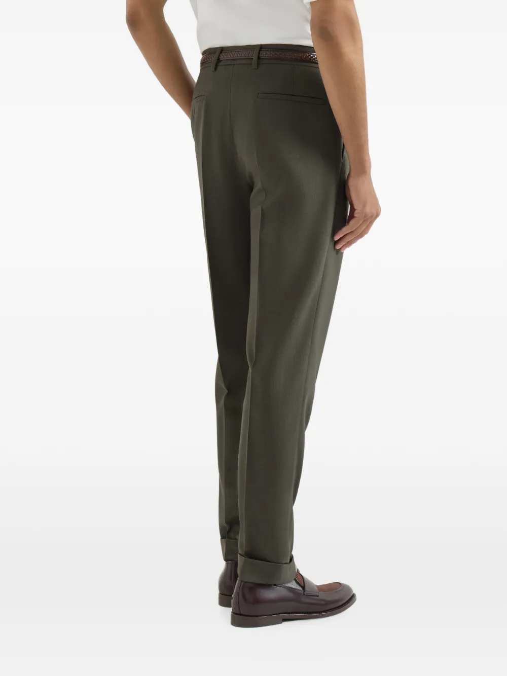 Brunello Cucinelli Canvas plooibroek van scheerwol Groen