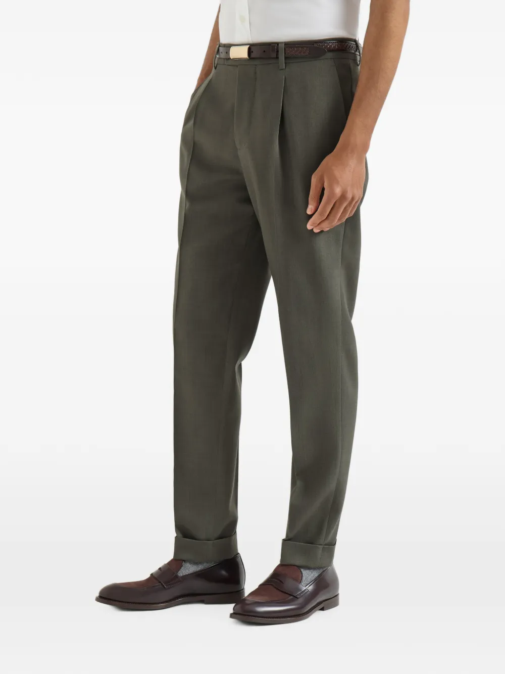 Brunello Cucinelli Canvas plooibroek van scheerwol Groen