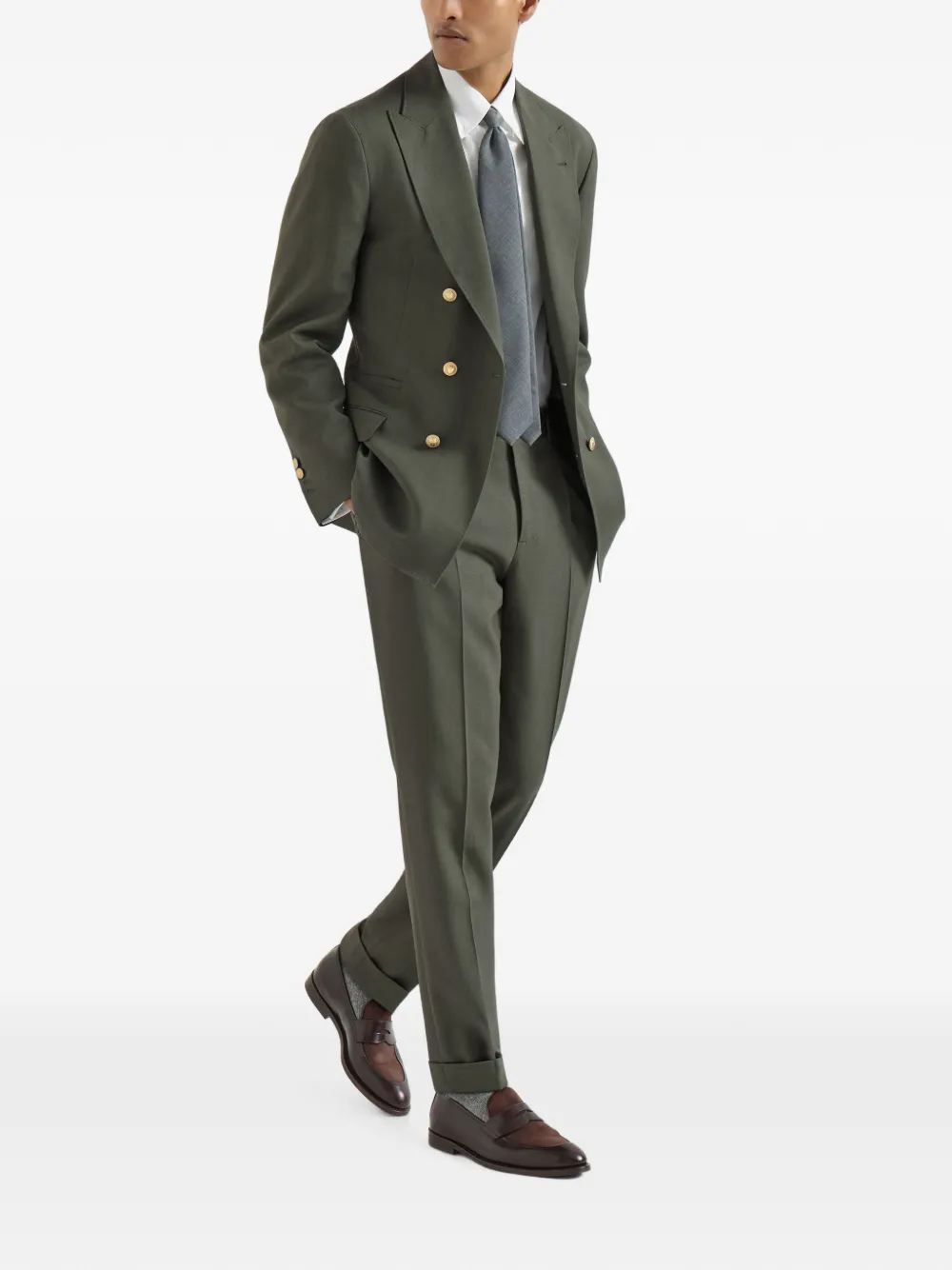 Brunello Cucinelli Canvas plooibroek van scheerwol Groen