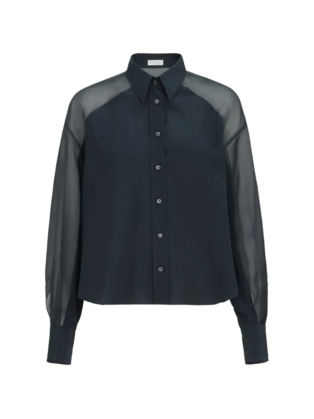 Brunello Cucinelli silk crêpe de Chine paneled shirt with Monili - Blau