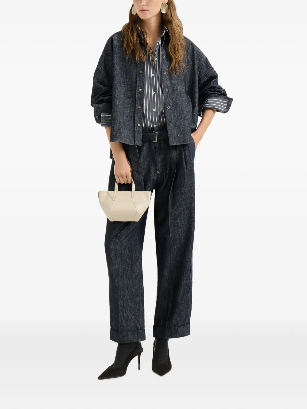 Brunello Cucinelli Denim blouse met glanzende kraag Blauw