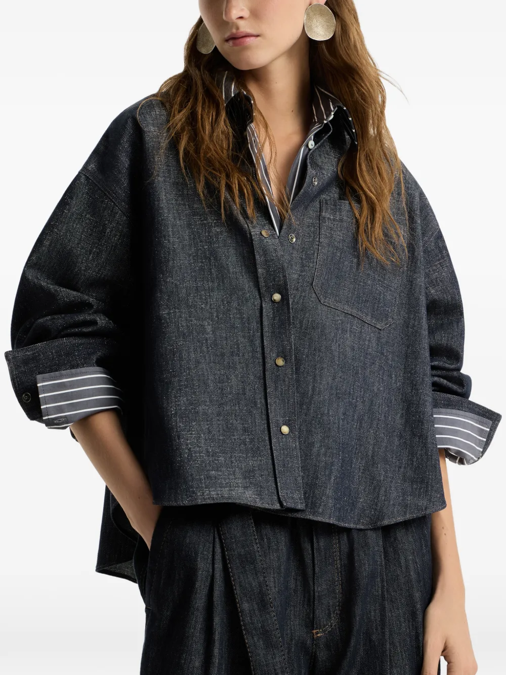 Brunello Cucinelli Denim blouse met glanzende kraag Blauw