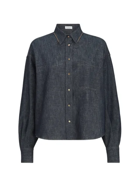 Brunello Cucinelli sparkling no-fade denim shirt with shiny collar
