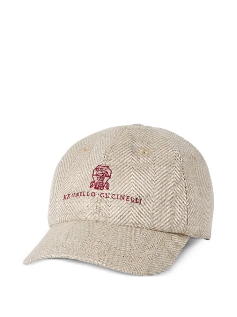 Brunello Cucinelli alpaca, wool and silk chevron baseball cap with embroidered logo