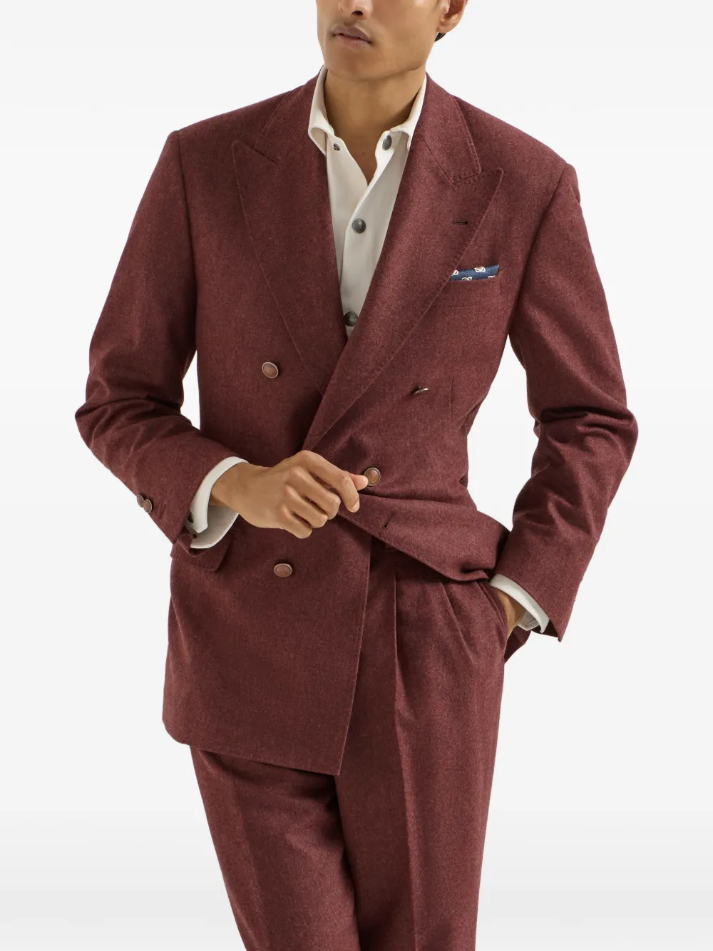 Brunello Cucinelli Cavallo Tailor scheerwol en kasjmier flanellen blazer Rood