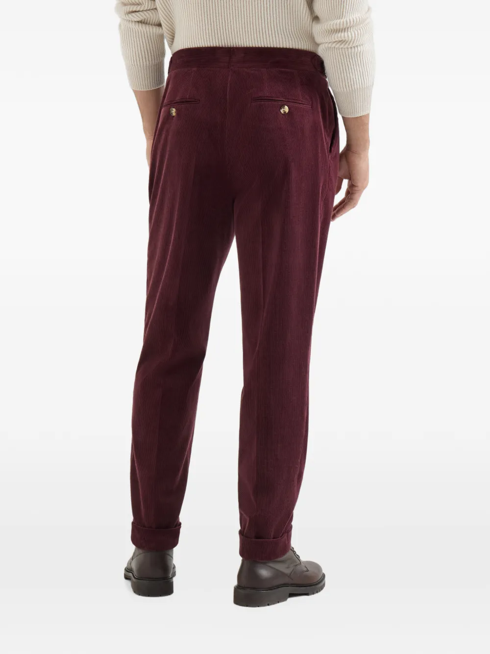 Brunello Cucinelli Katoenen en kasjmier ribfluwelen broek met plooien Paars