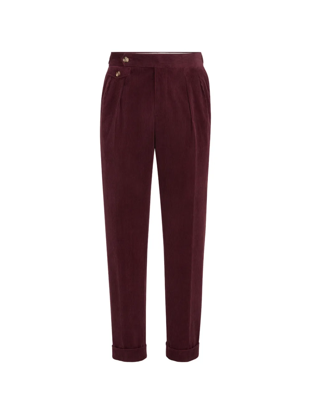 Brunello Cucinelli Comfort Cotton And Cashmere Corduroy Trousers With Double Pleats And Waist Tabs In Purple