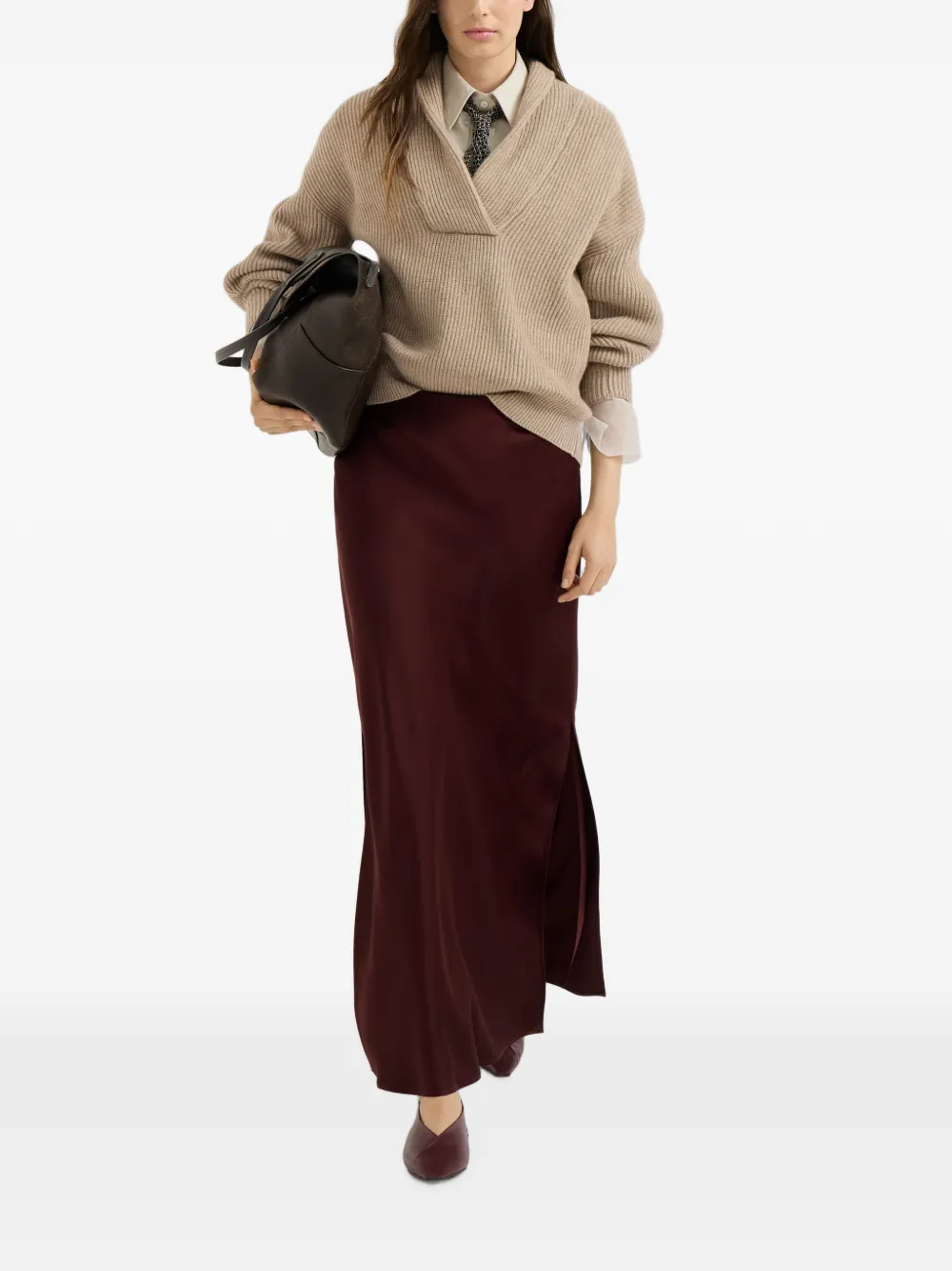 Brunello Cucinelli Kasjmier ribgebreide trui met Monili Beige
