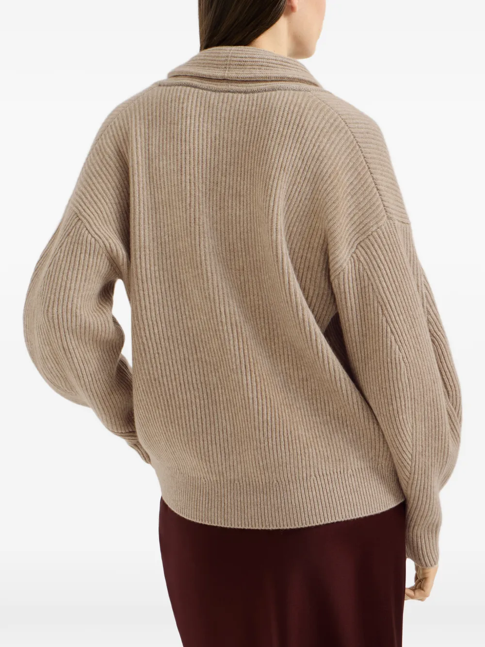 Brunello Cucinelli Kasjmier ribgebreide trui met Monili Beige