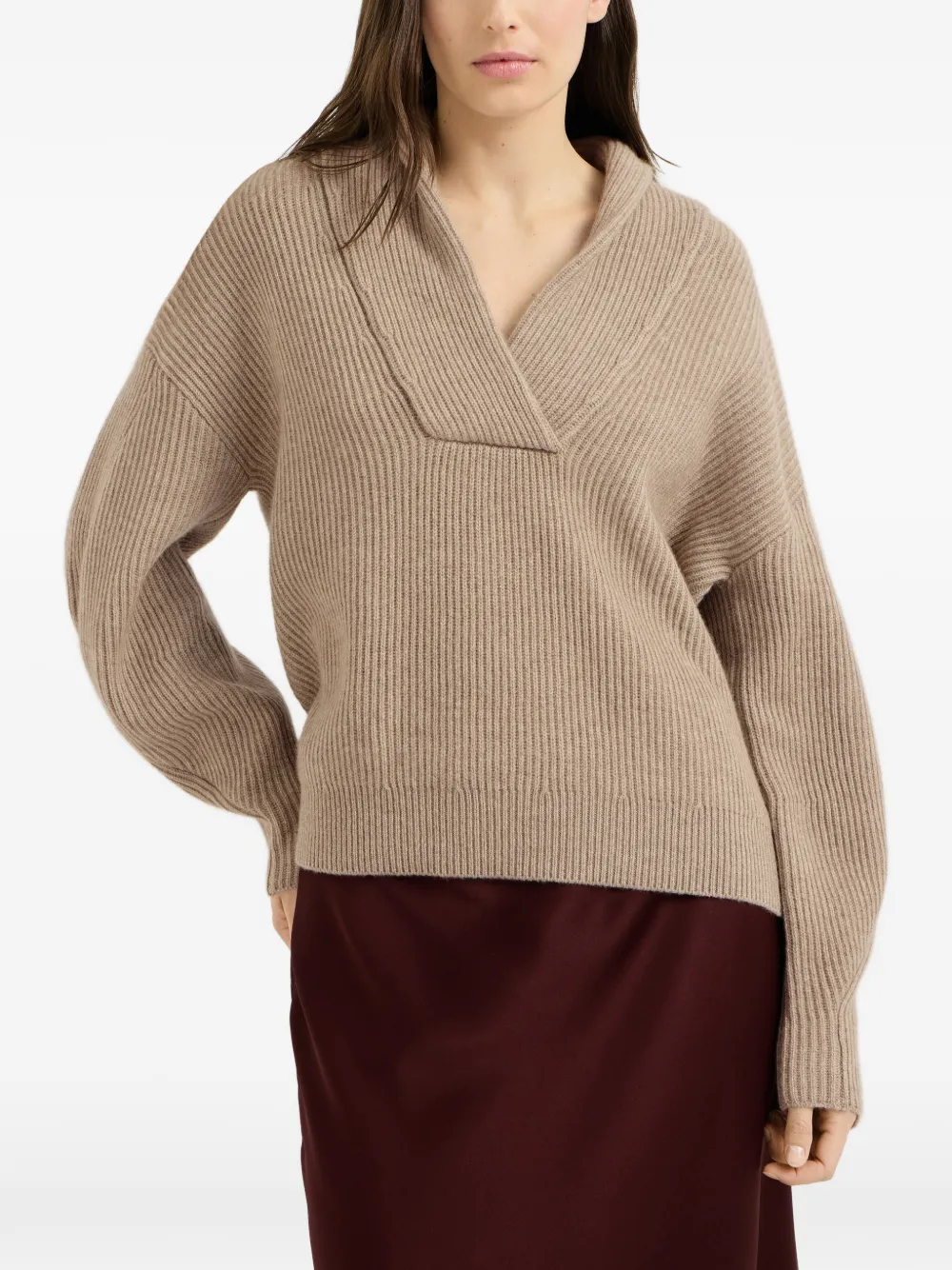 Brunello Cucinelli Kasjmier ribgebreide trui met Monili Beige
