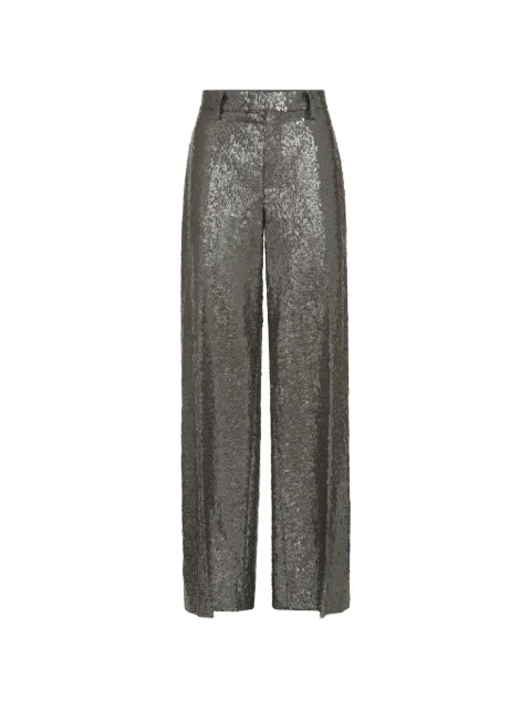 Brunello Cucinelli pantalones acampanados de lana virgen y franela con bordado