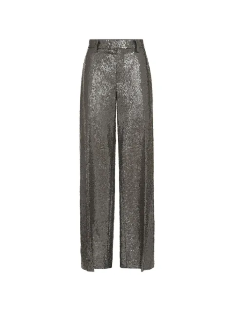 Brunello Cucinelli pantalones acampanados de lana virgen y franela con bordado