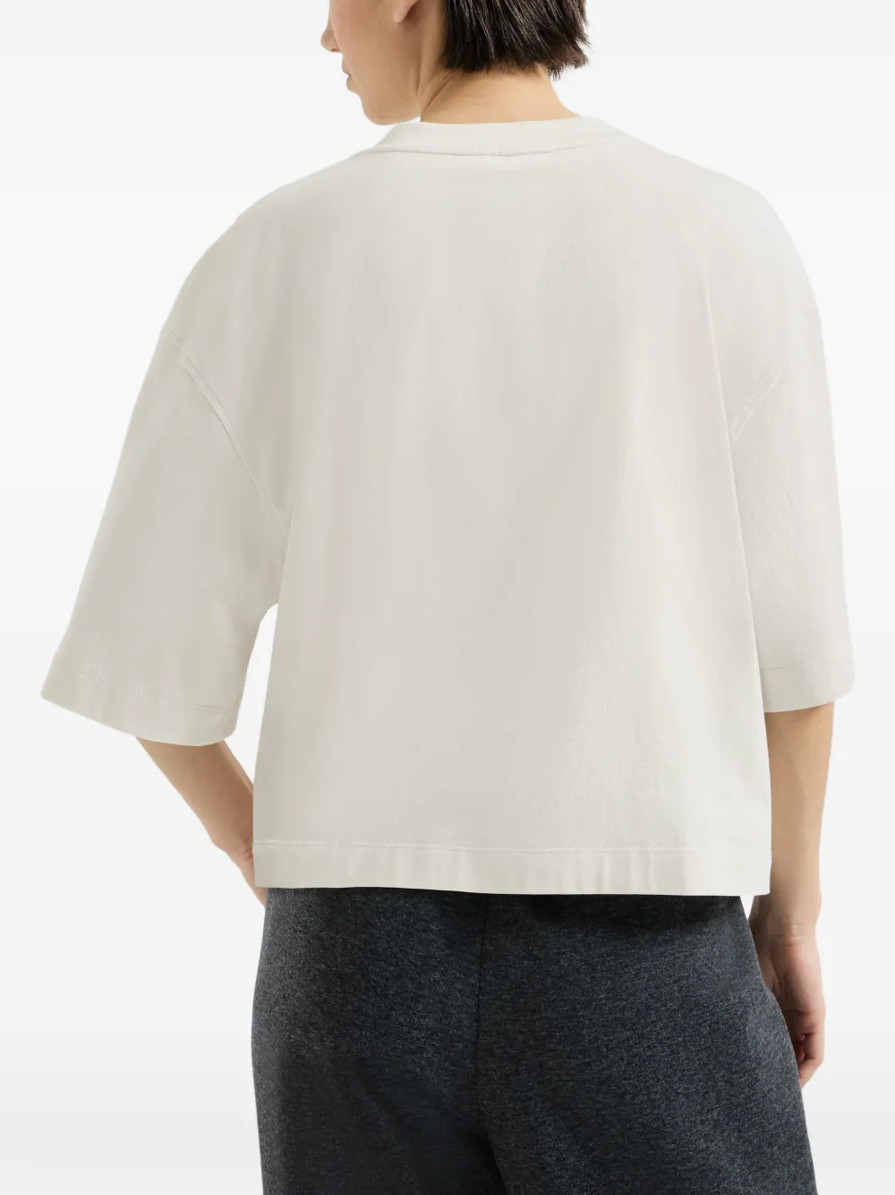 Brunello Cucinelli Jersey katoenen T-shirt met borduurwerk Beige