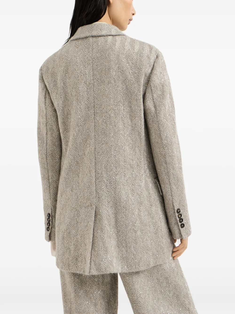 Brunello Cucinelli Dazzling blazer met geborduurde chevron-streep en mohair Beige
