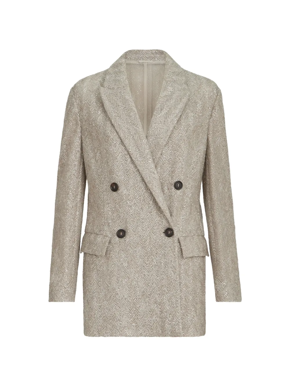 Brunello Cucinelli Blazer mit Chevron-Stickerei aus funkelndem Mohär und Wolle - Nude