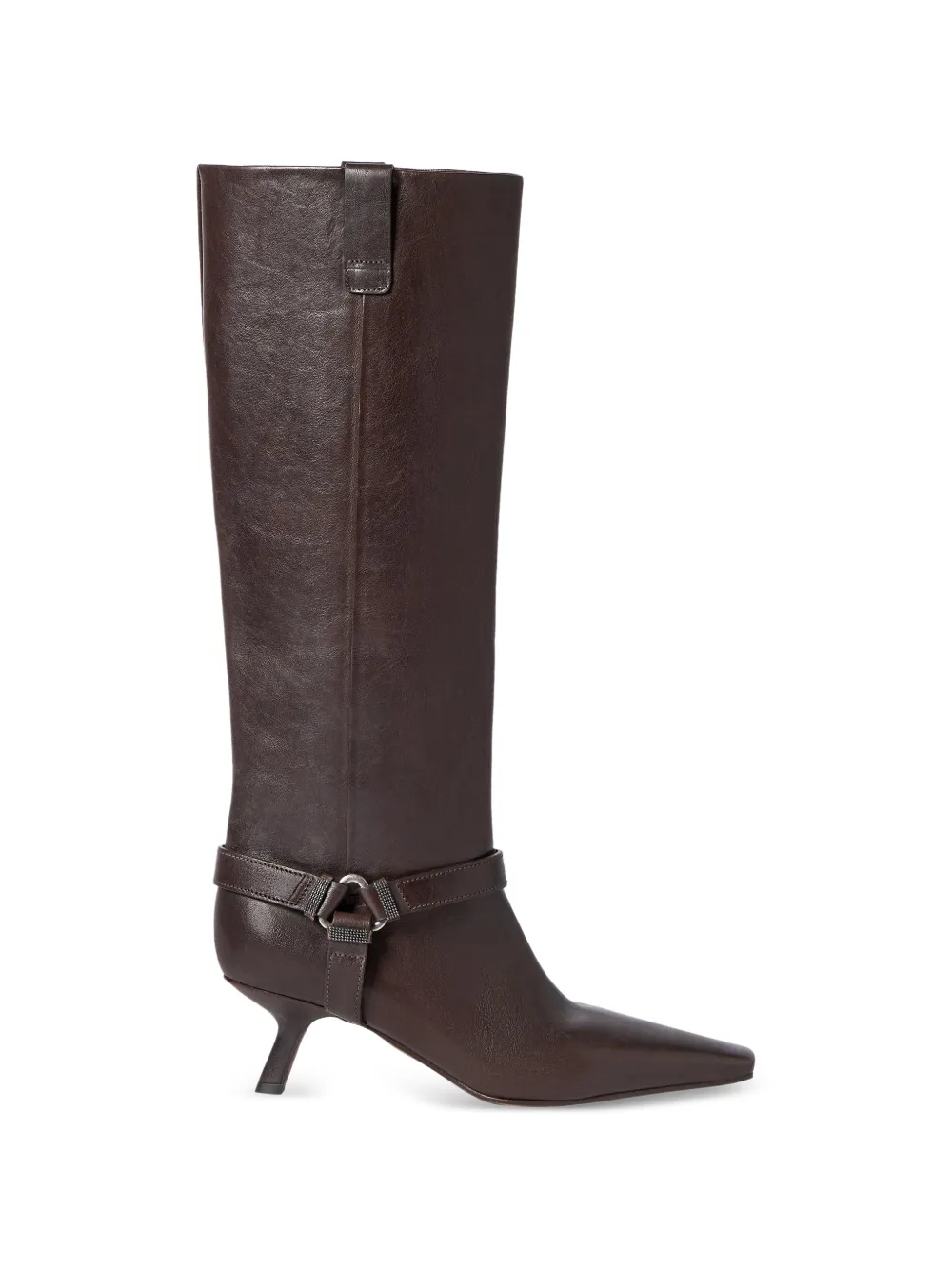 Brunello Cucinelli riding leather city boots with shiny loops - Marrone
