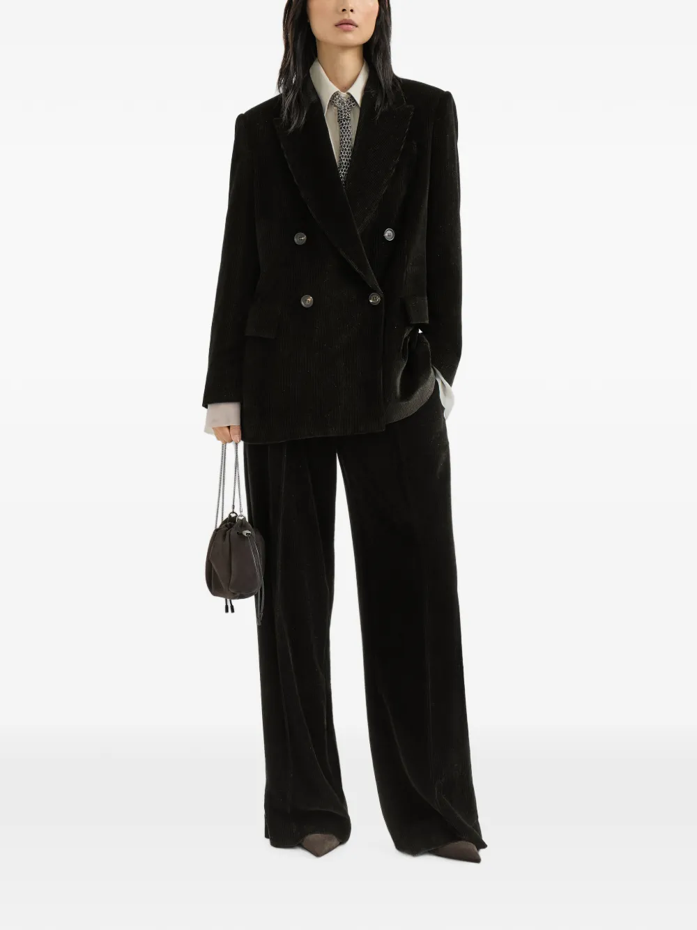 Brunello Cucinelli Ribfluwelen blazer met Monili Zwart