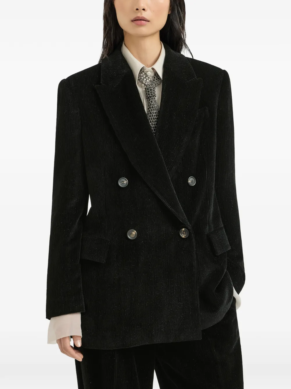 Brunello Cucinelli Ribfluwelen blazer met Monili Zwart