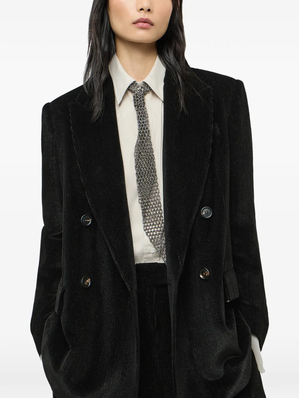 Brunello Cucinelli Ribfluwelen blazer met Monili Zwart