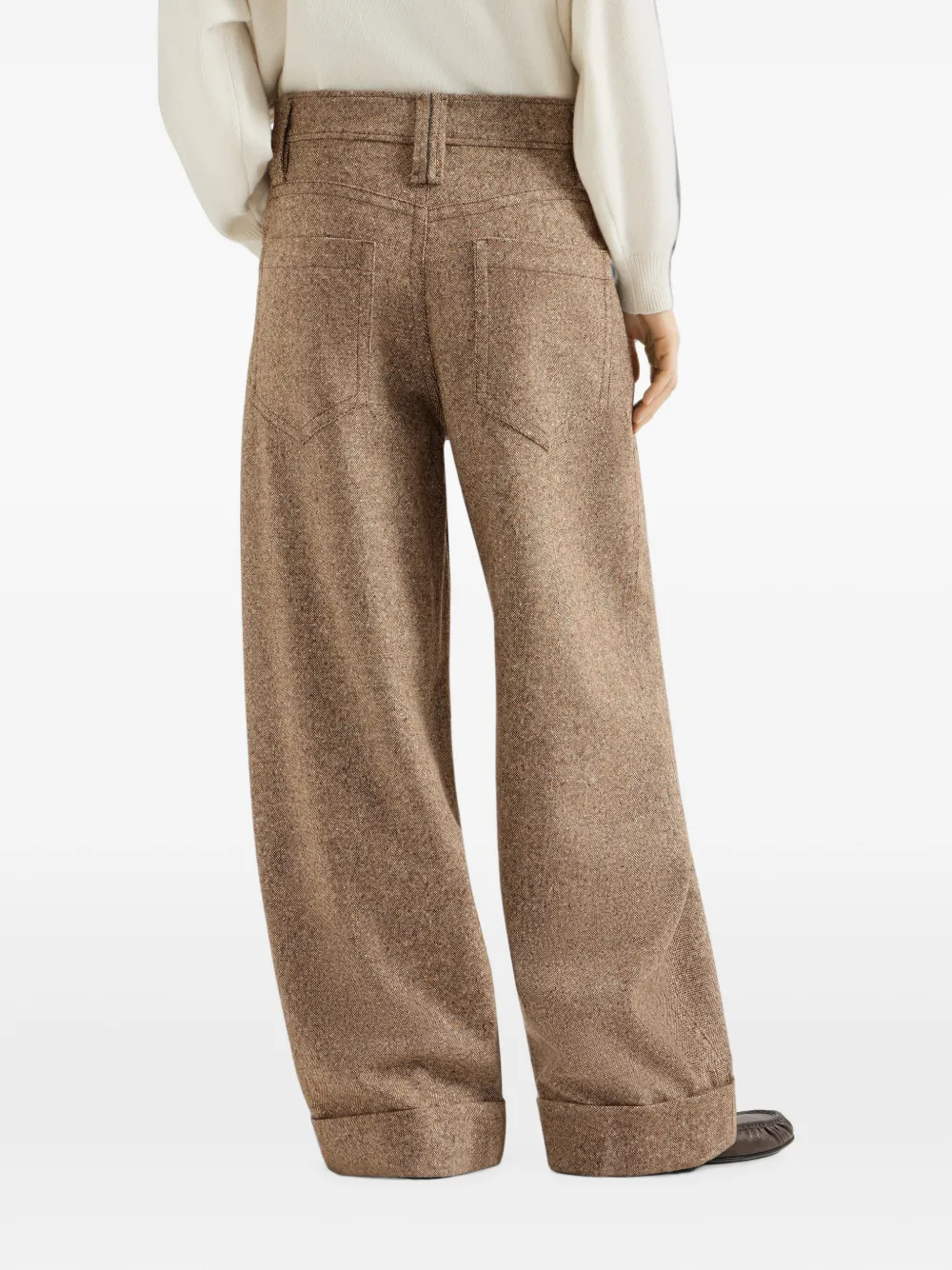Brunello Cucinelli Scheerwollen broek met monili Beige