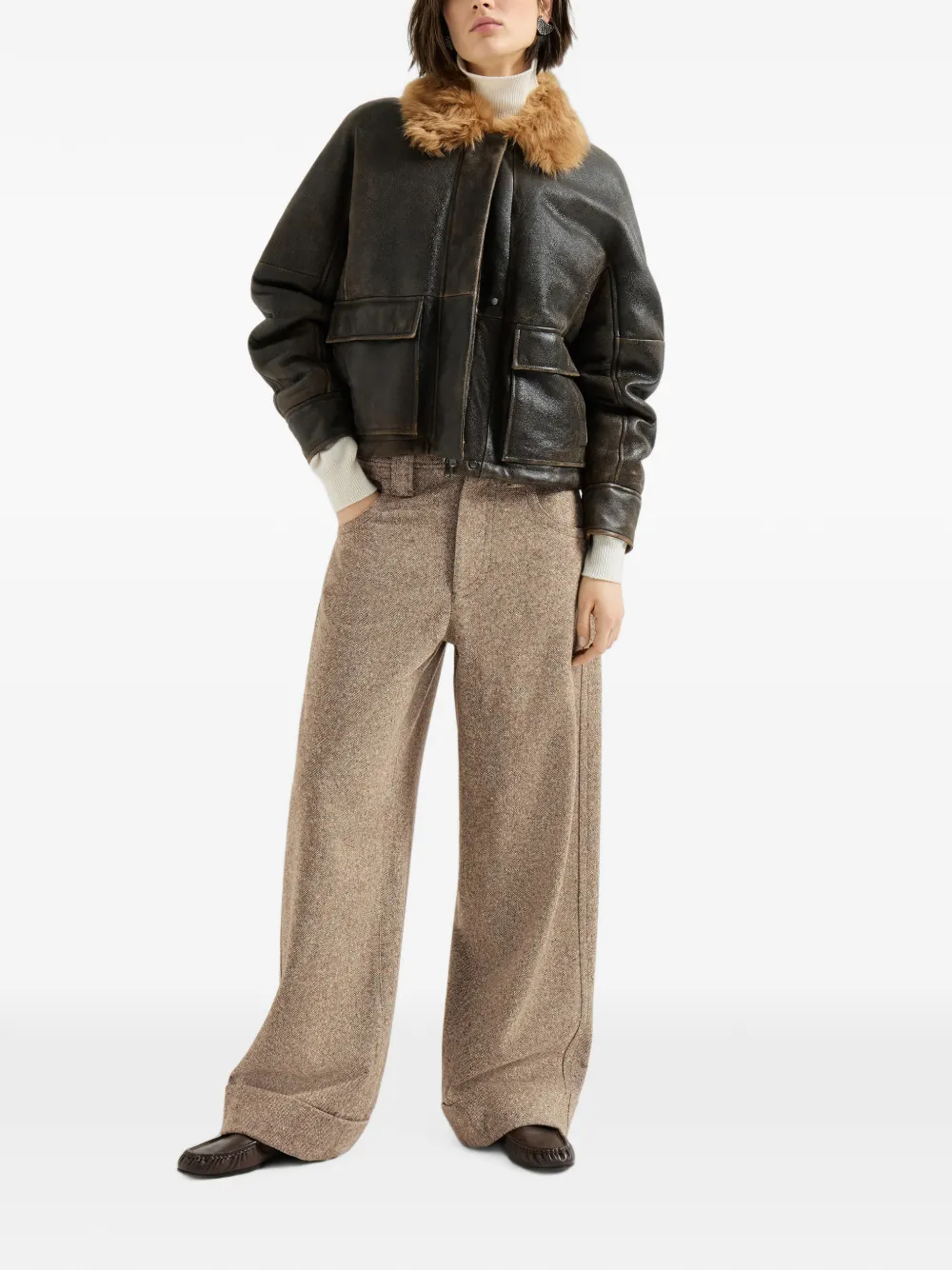 Brunello Cucinelli Scheerwollen broek met monili Beige