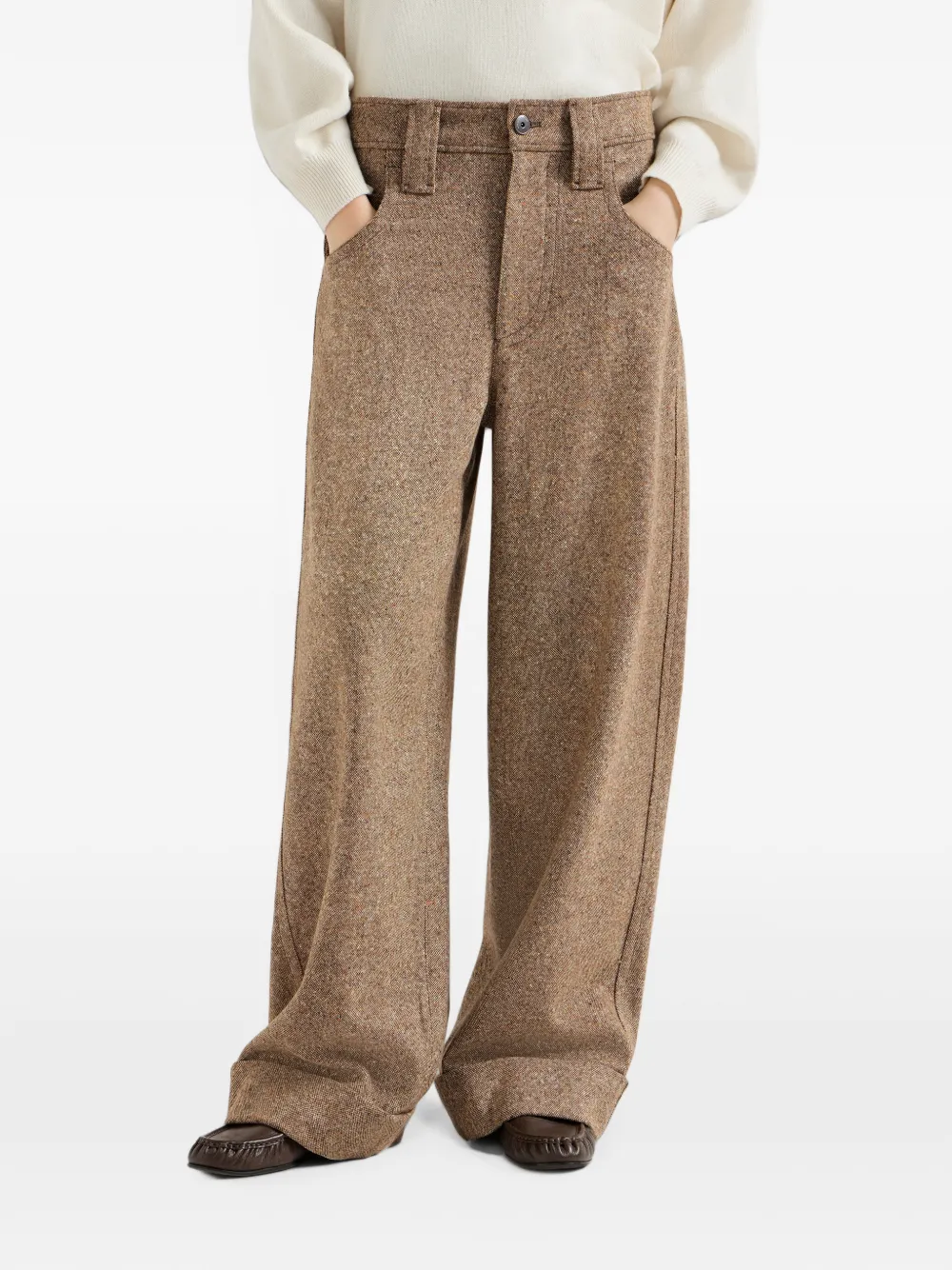 Brunello Cucinelli Scheerwollen broek met monili Beige
