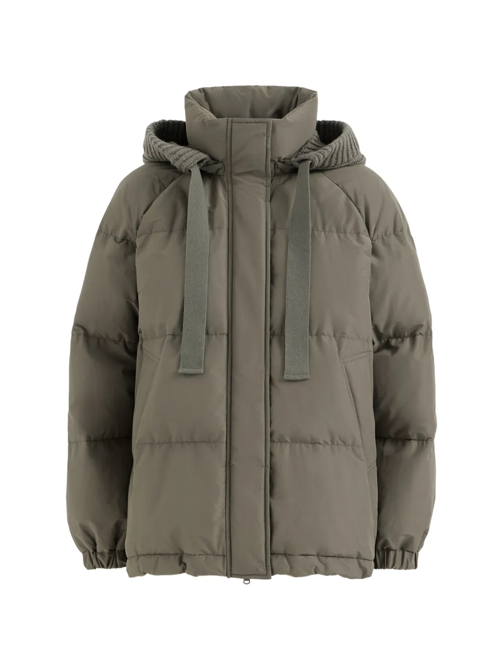 Brunello Cucinelli techno-cotton taffeta down jacket with detachable cashmere-knit hood - Green