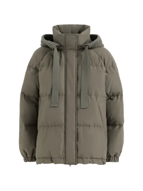 Brunello Cucinelli techno-cotton taffeta down jacket with detachable cashmere-knit hood