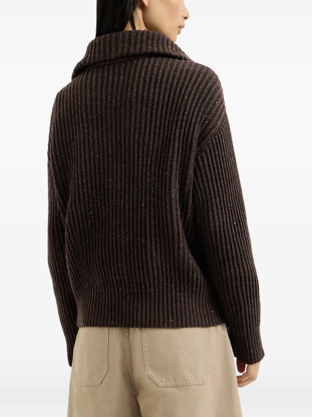 Brunello Cucinelli Sparkling & Dazzling ribgebreid vest verfraaid met pailletten Bruin