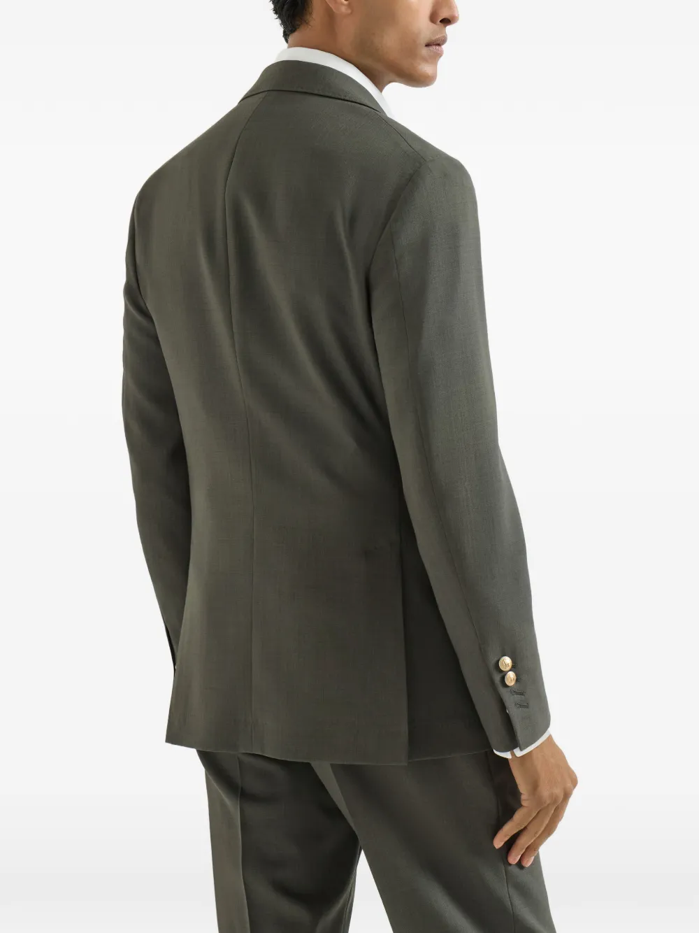Brunello Cucinelli Scheerwol canvas gedeconstrueerde blazer met anderhalve rij knopen Groen
