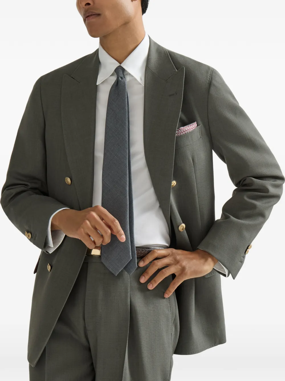 Brunello Cucinelli Scheerwol canvas gedeconstrueerde blazer met anderhalve rij knopen Groen