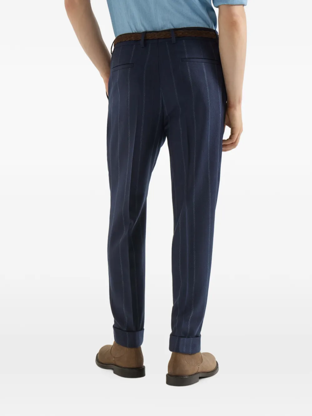 Brunello Cucinelli Kasjmier en scheerwol twill broek met plooien Blauw